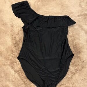 J. Crew Factory Black One-Shoulder Ruffle One Piece
